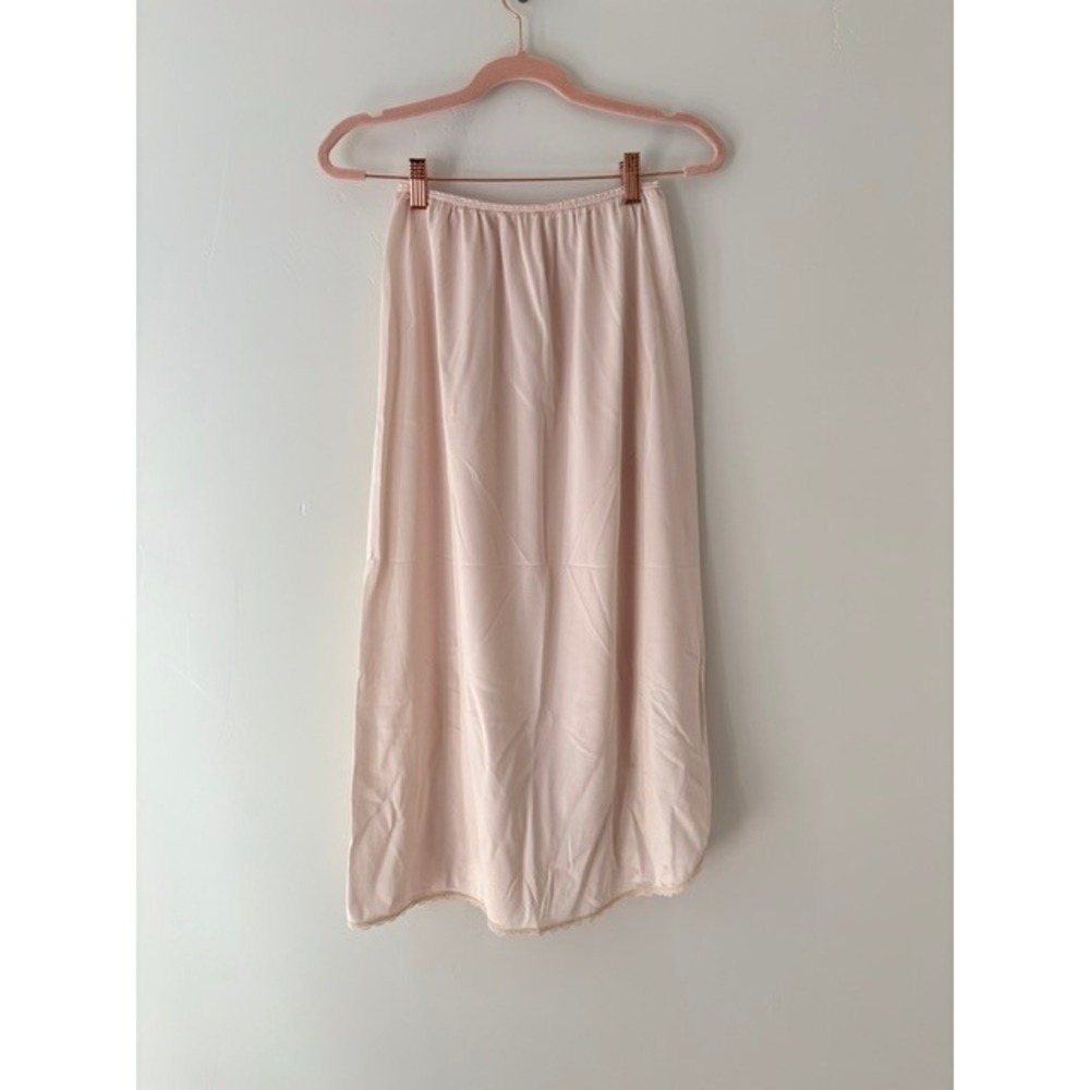 Warners Vintage Pink Half Slip Lace Trim Side Slit Midi‎ Skirt Small 553DB